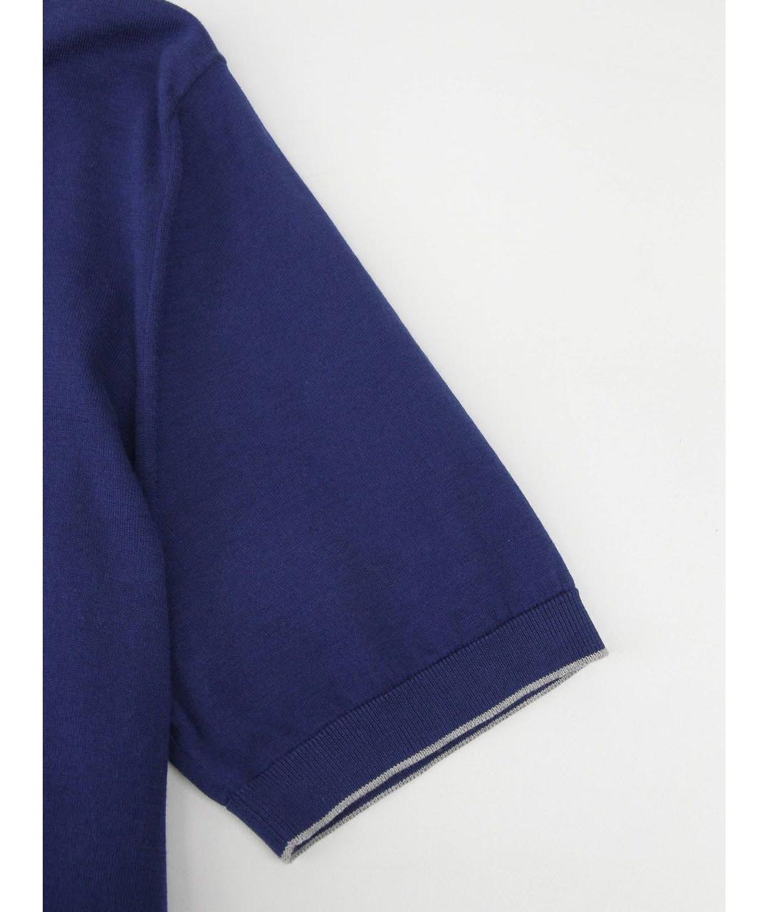 BRUNELLO CUCINELLI Синее хлопковое поло с коротким рукавом, фото 6