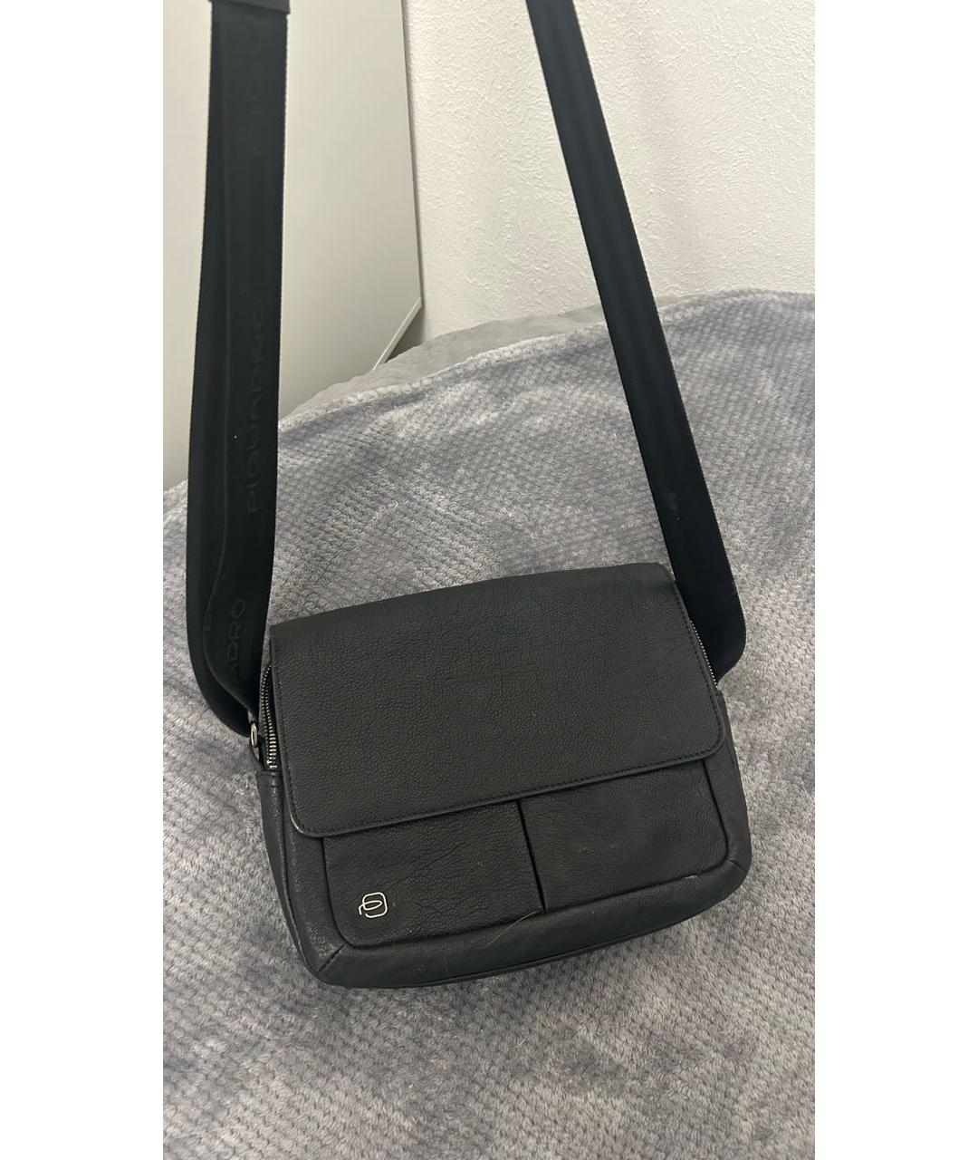 PIQUADRO Черная кожаная сумка на плечо, фото 3