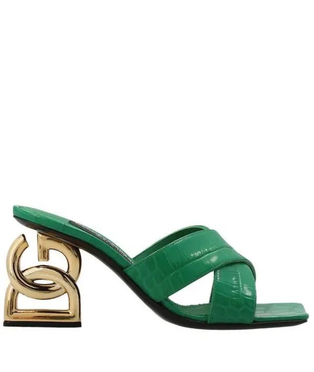 DOLCE&GABBANA Зеленые кожаные мюли, фото 3