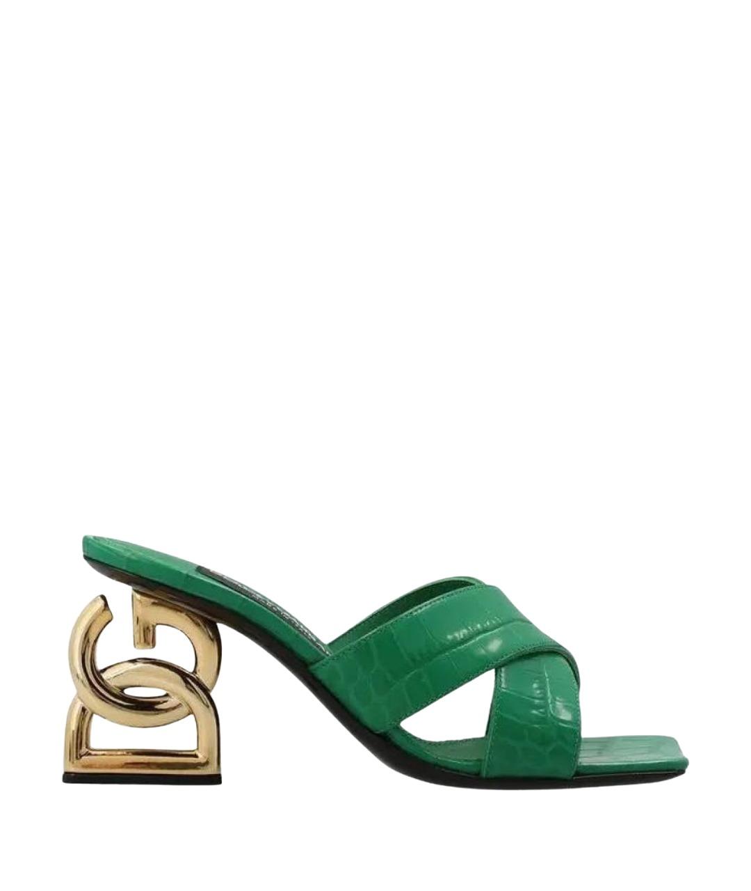 DOLCE&GABBANA Зеленые кожаные мюли, фото 1