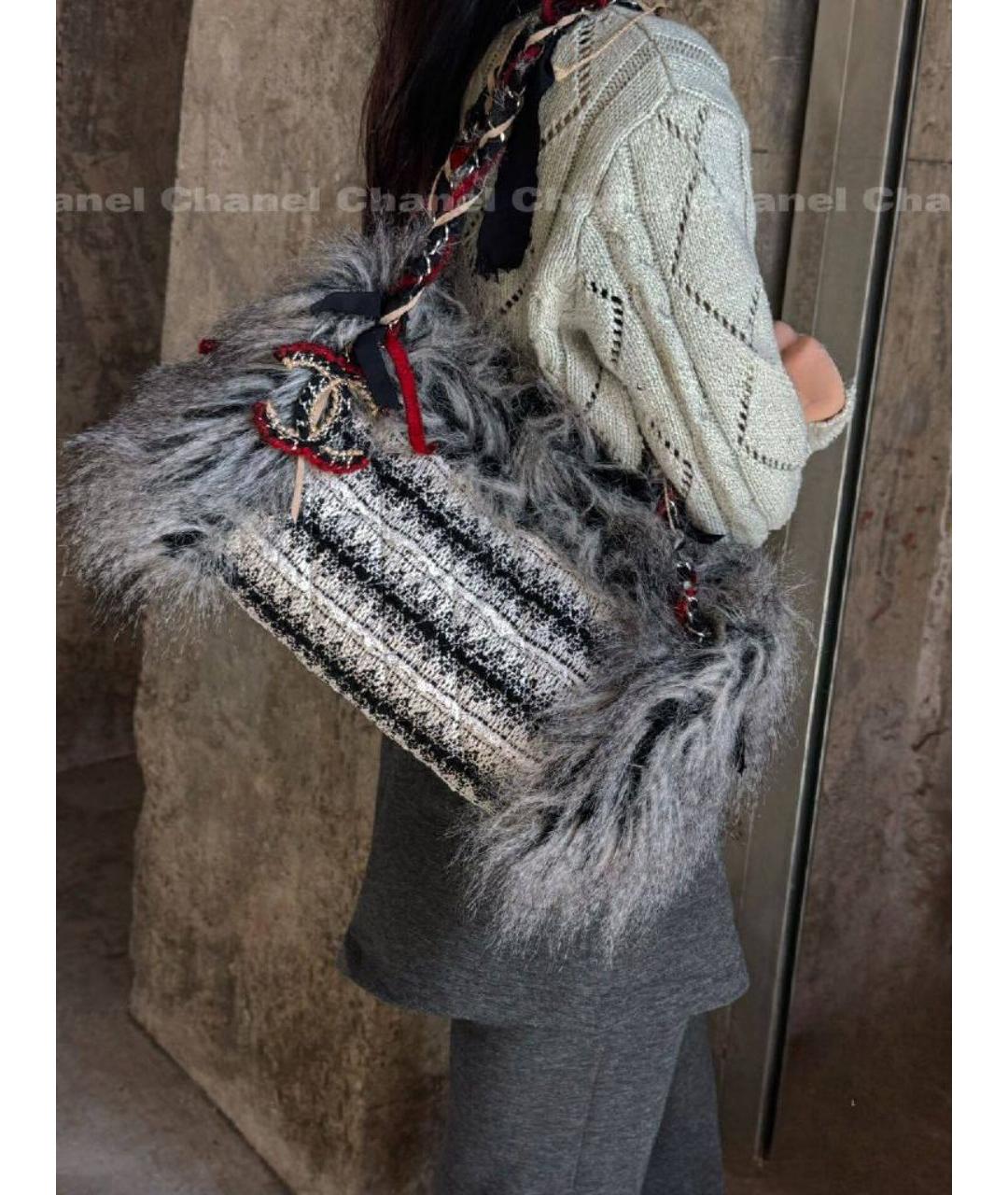 CHANEL Серая твидовая сумка тоут, фото 6