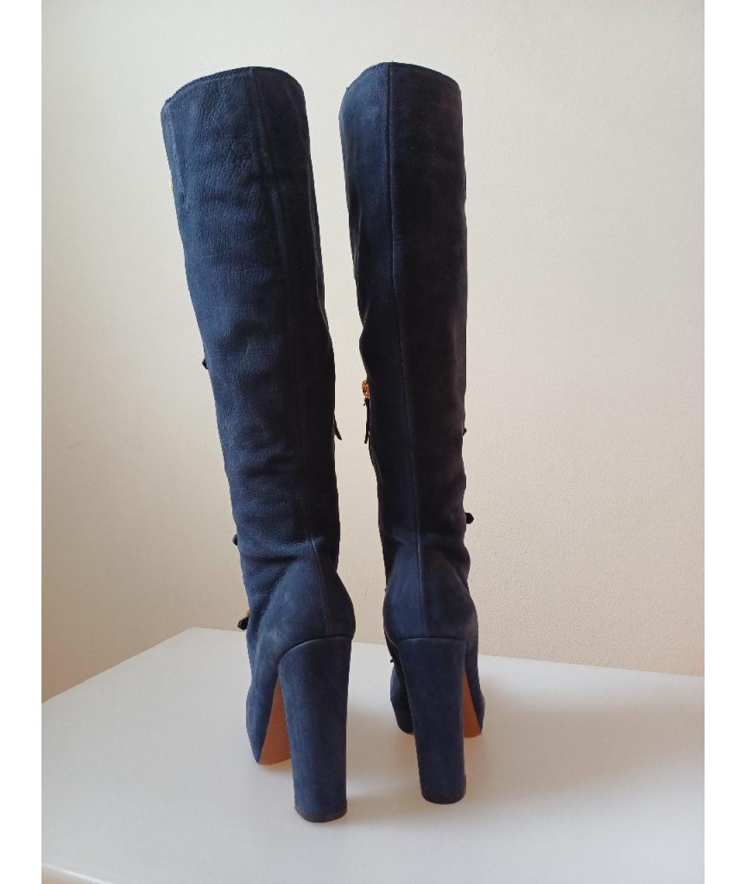 MOSCHINO Темно-синие нубуковые сапоги, фото 8