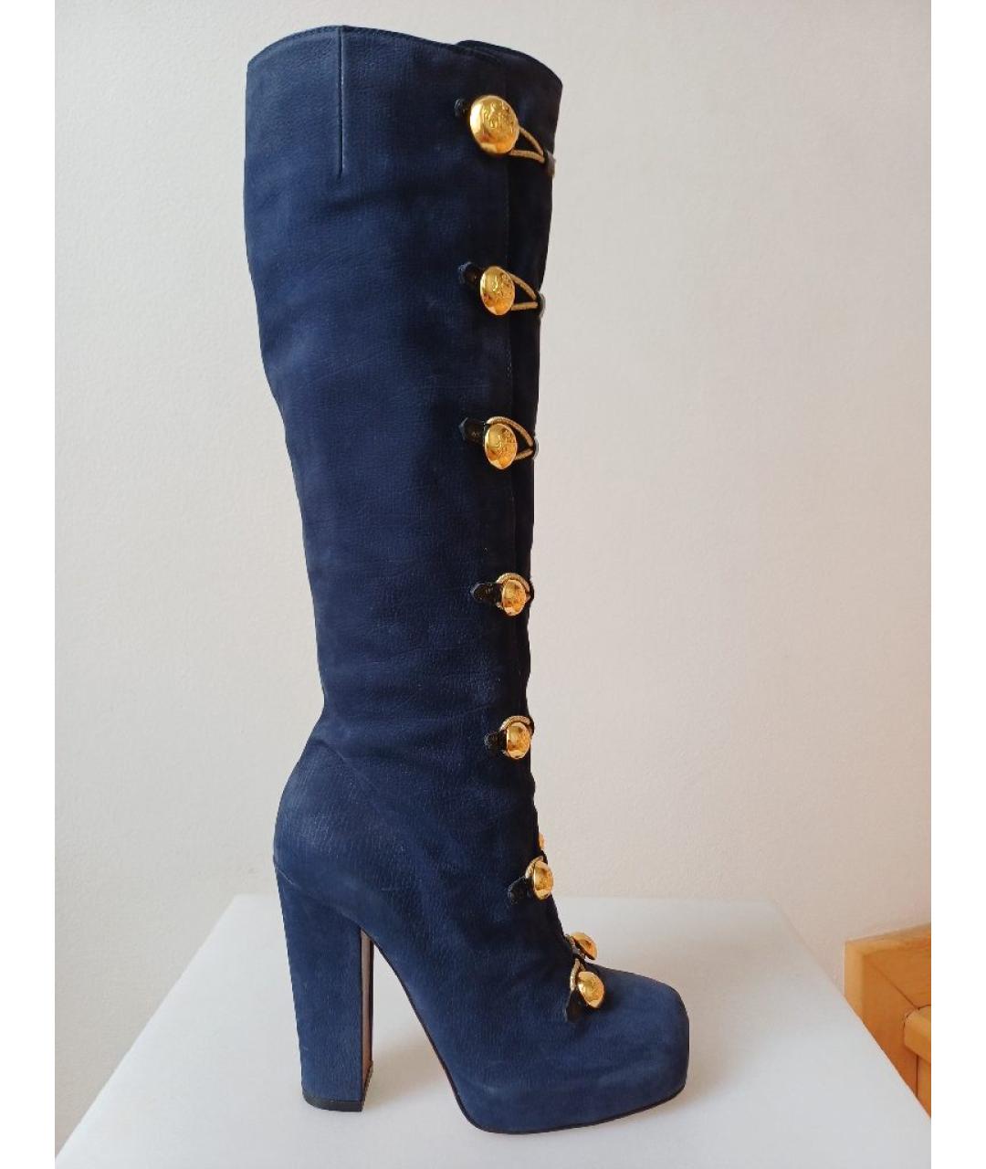 MOSCHINO Темно-синие нубуковые сапоги, фото 10