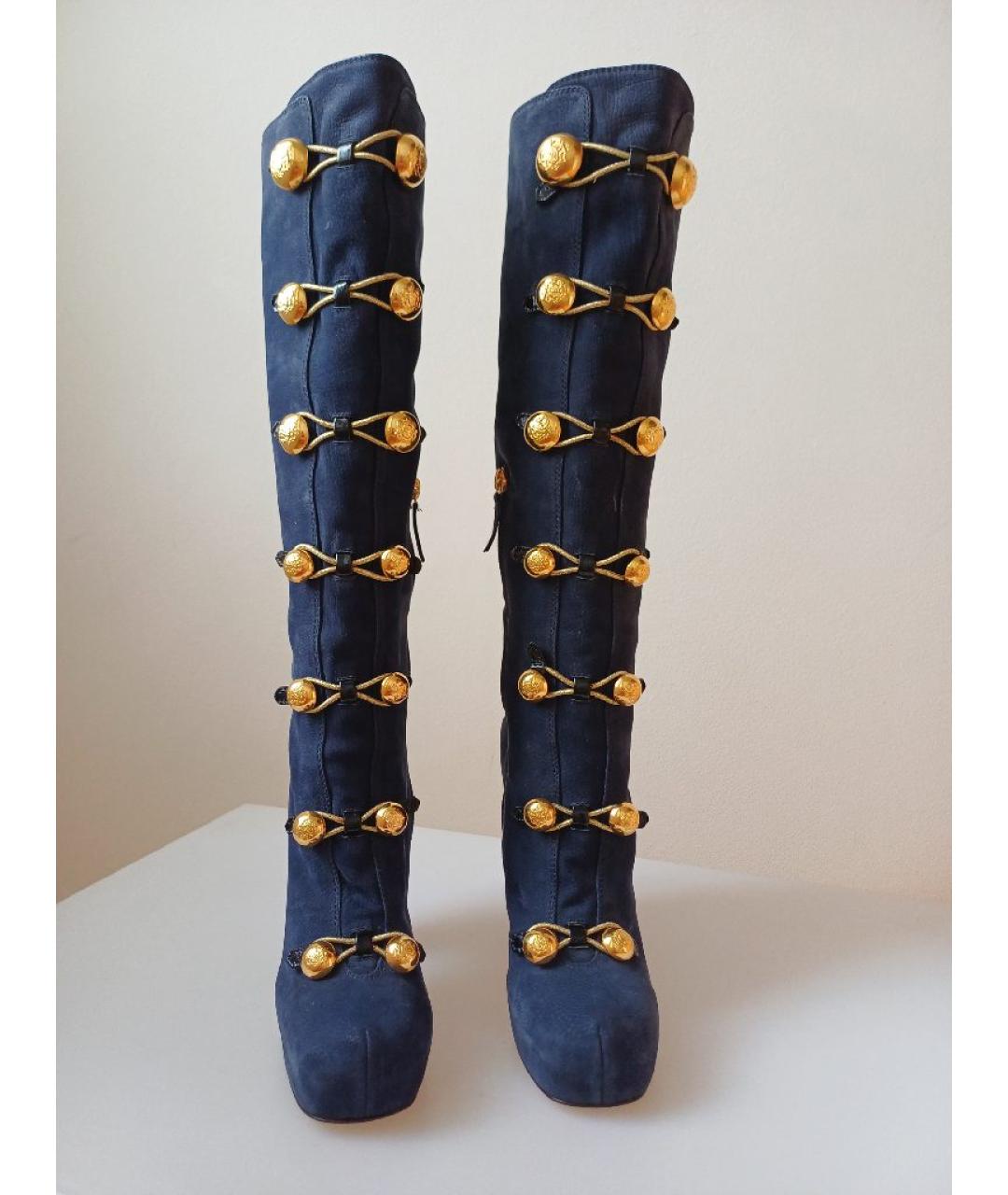 MOSCHINO Темно-синие нубуковые сапоги, фото 7