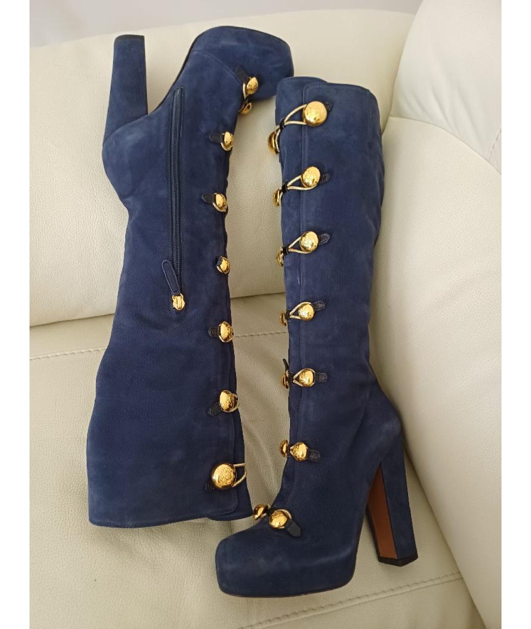 MOSCHINO Темно-синие нубуковые сапоги, фото 6