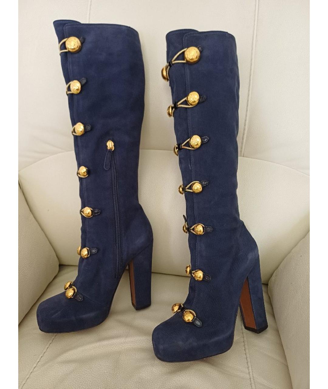 MOSCHINO Темно-синие нубуковые сапоги, фото 2