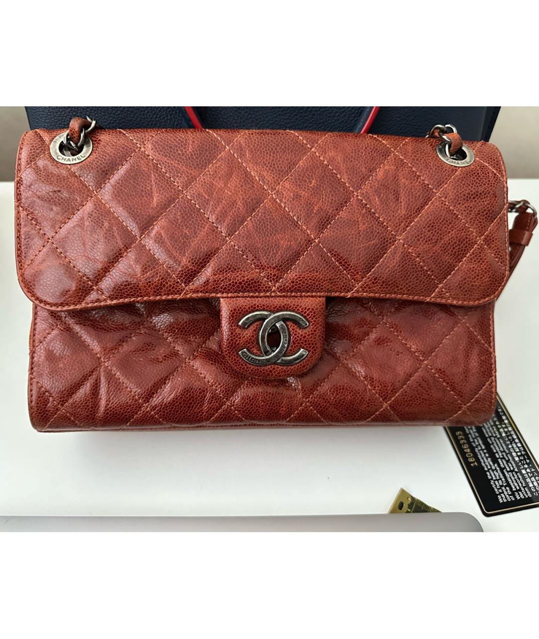 CHANEL Оранжевая кожаная сумка через плечо, фото 8