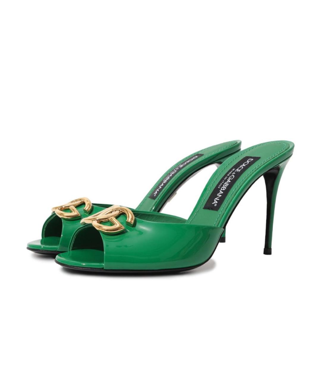 DOLCE&GABBANA Зеленые мюли из лакированной кожи, фото 3