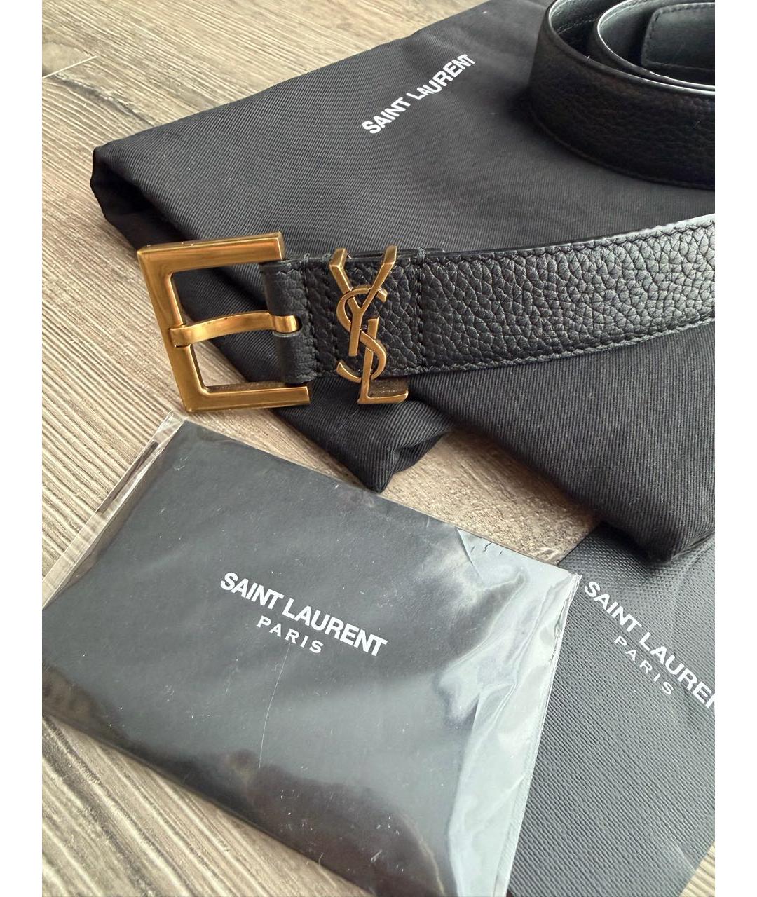 SAINT LAURENT Черный кожаный ремень, фото 4