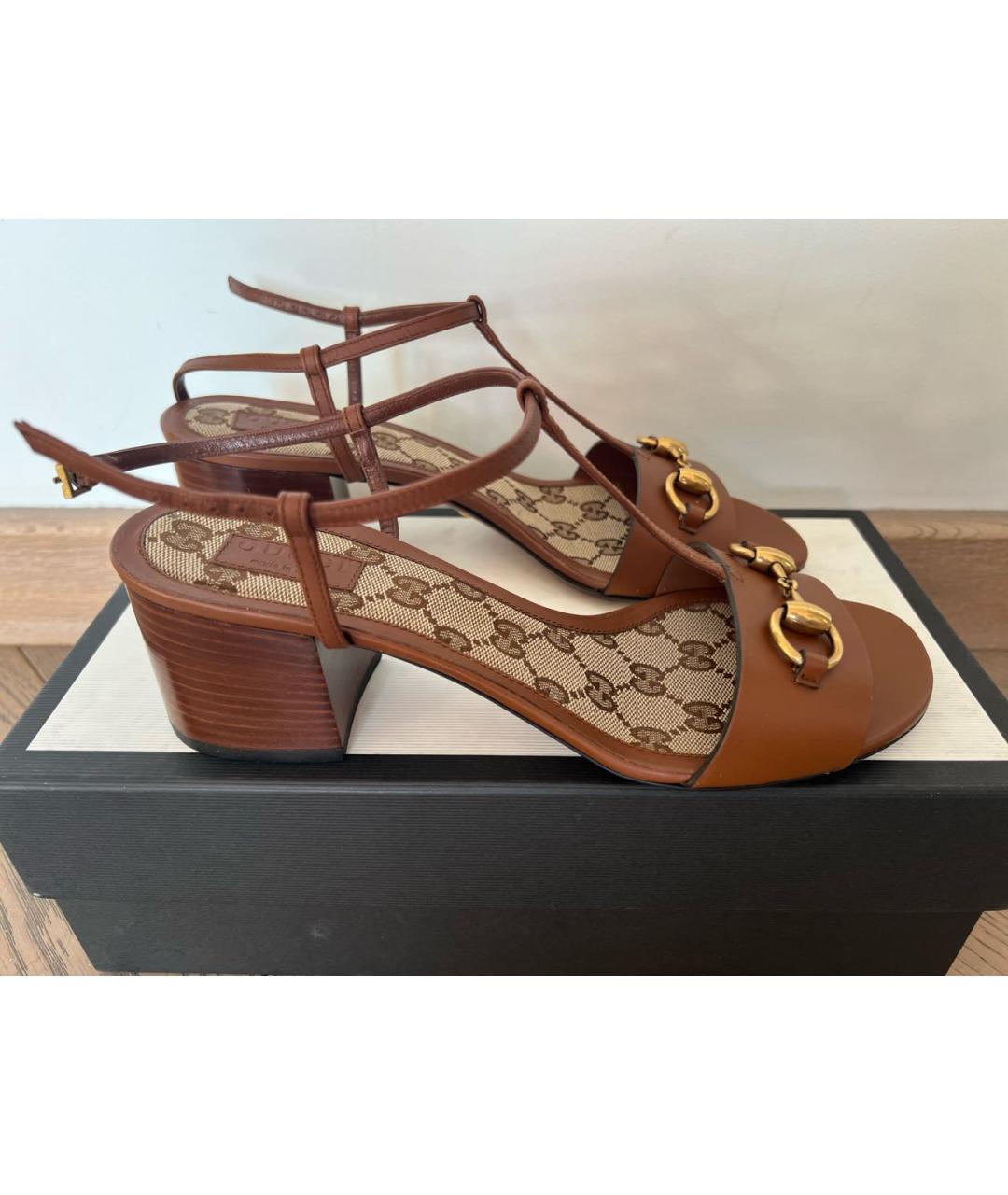 GUCCI Коричневые кожаные босоножки, фото 3