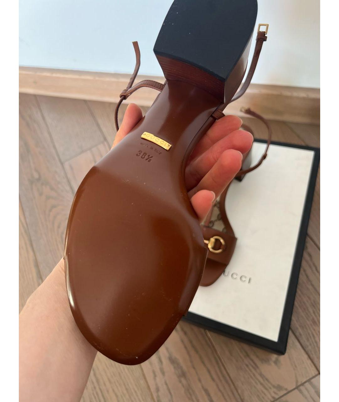 GUCCI Коричневые кожаные босоножки, фото 6