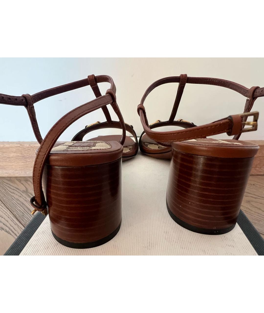 GUCCI Коричневые кожаные босоножки, фото 4