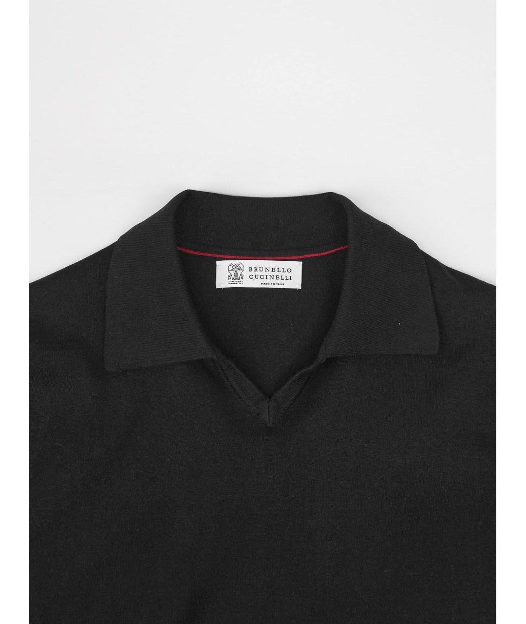 BRUNELLO CUCINELLI Черное хлопковое поло с коротким рукавом, фото 3