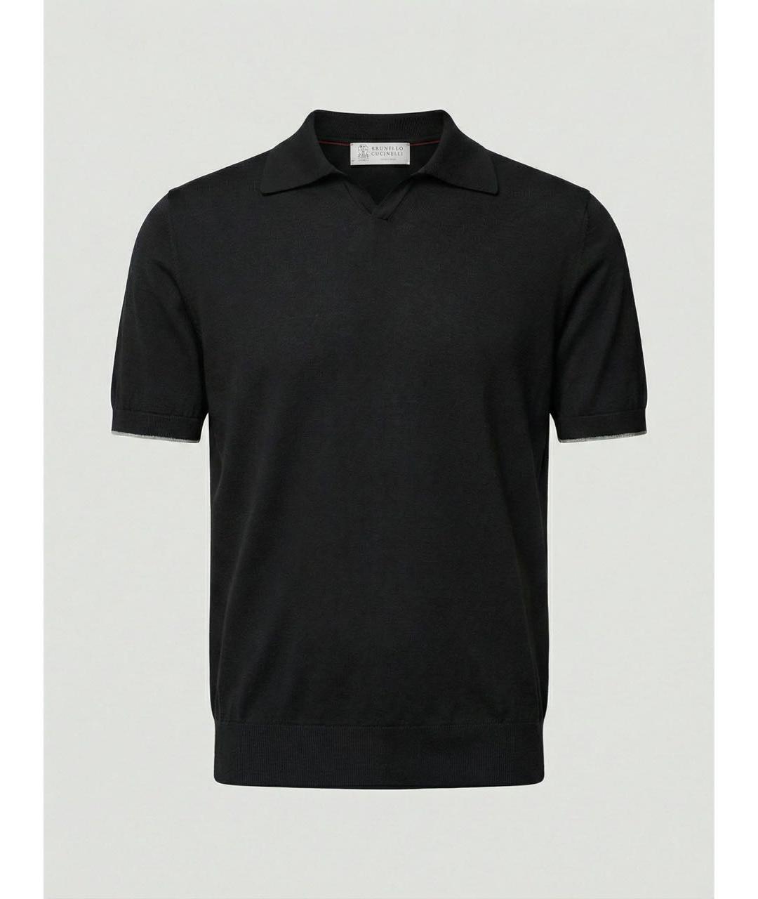BRUNELLO CUCINELLI Черное хлопковое поло с коротким рукавом, фото 9
