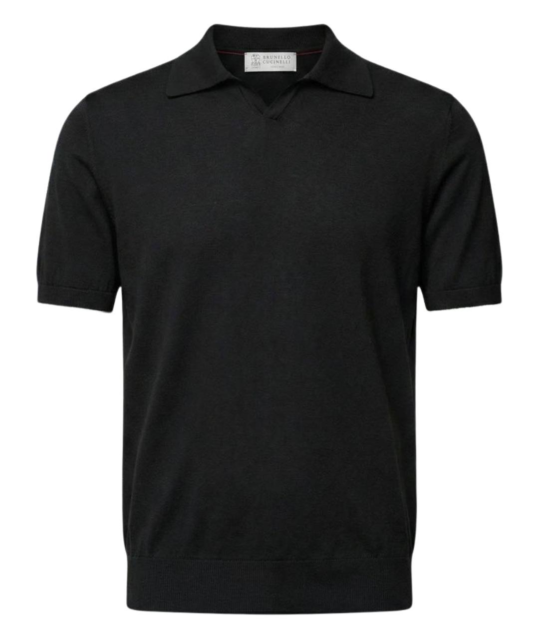 BRUNELLO CUCINELLI Черное хлопковое поло с коротким рукавом, фото 1