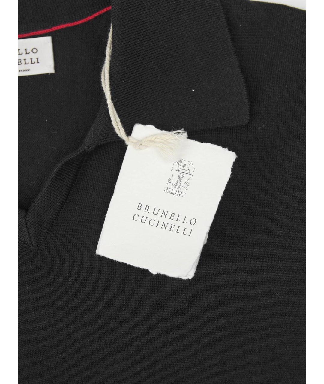 BRUNELLO CUCINELLI Черное хлопковое поло с коротким рукавом, фото 4