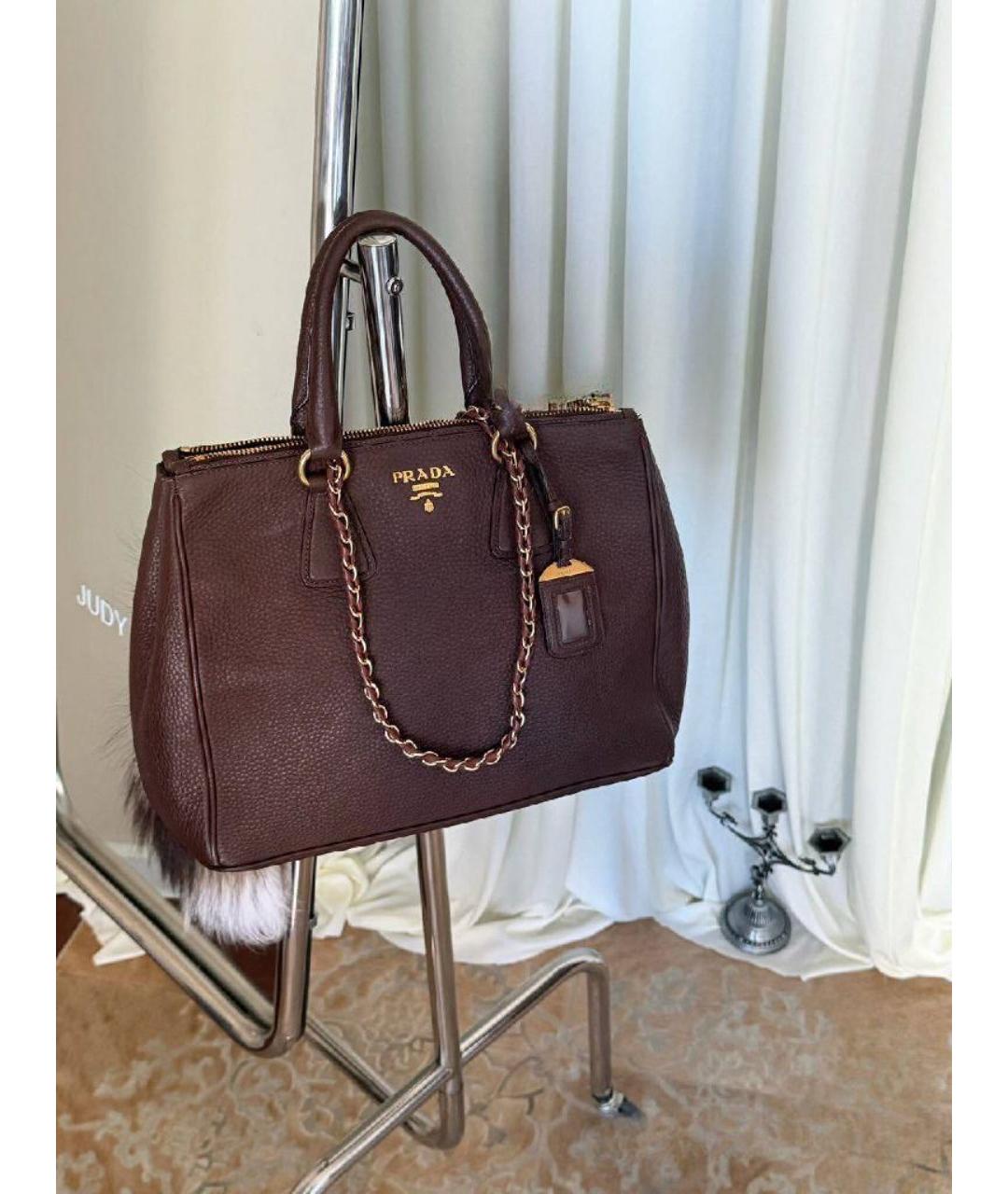 PRADA Коричневая кожаная сумка с короткими ручками, фото 8