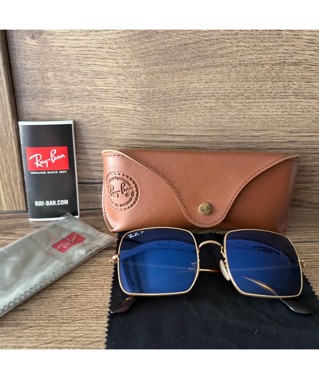 RAY BAN Золотые металлические солнцезащитные очки, фото 3