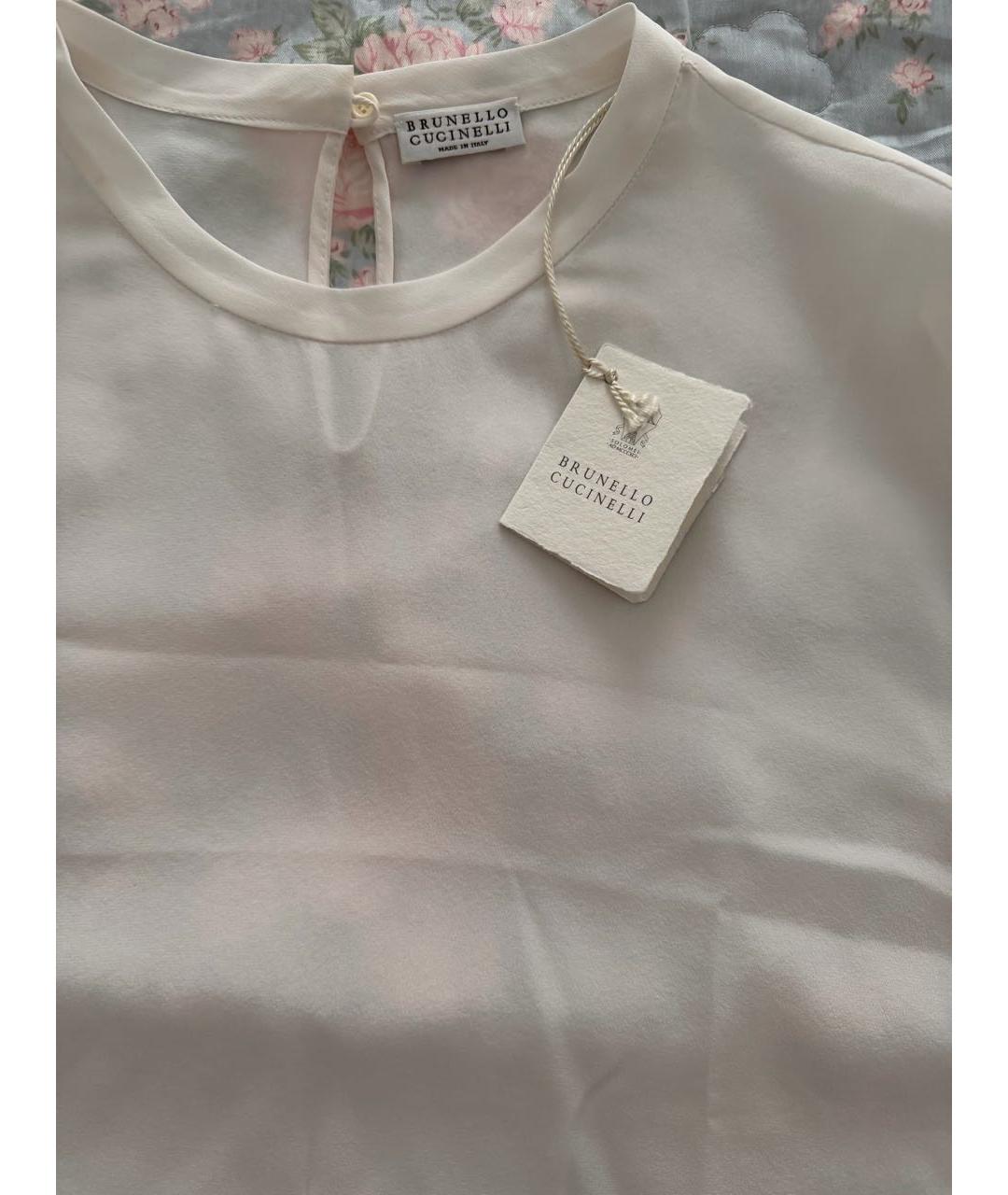 BRUNELLO CUCINELLI Белая шелковая футболка, фото 2