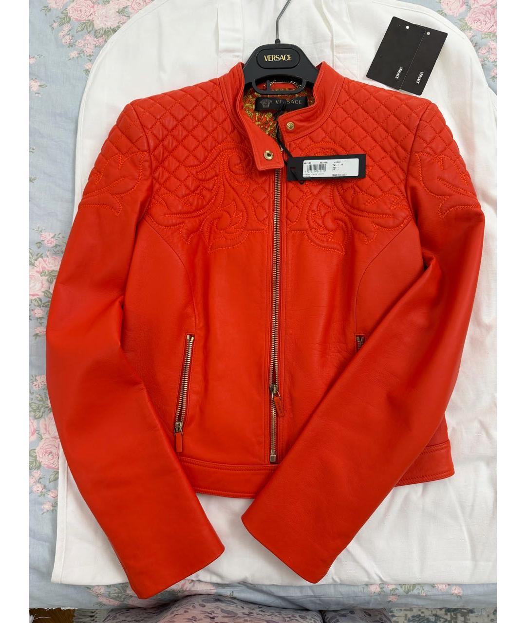 VERSACE Оранжевая кожаная куртка, фото 5