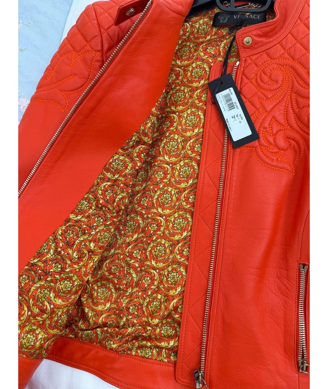 VERSACE Оранжевая кожаная куртка, фото 4