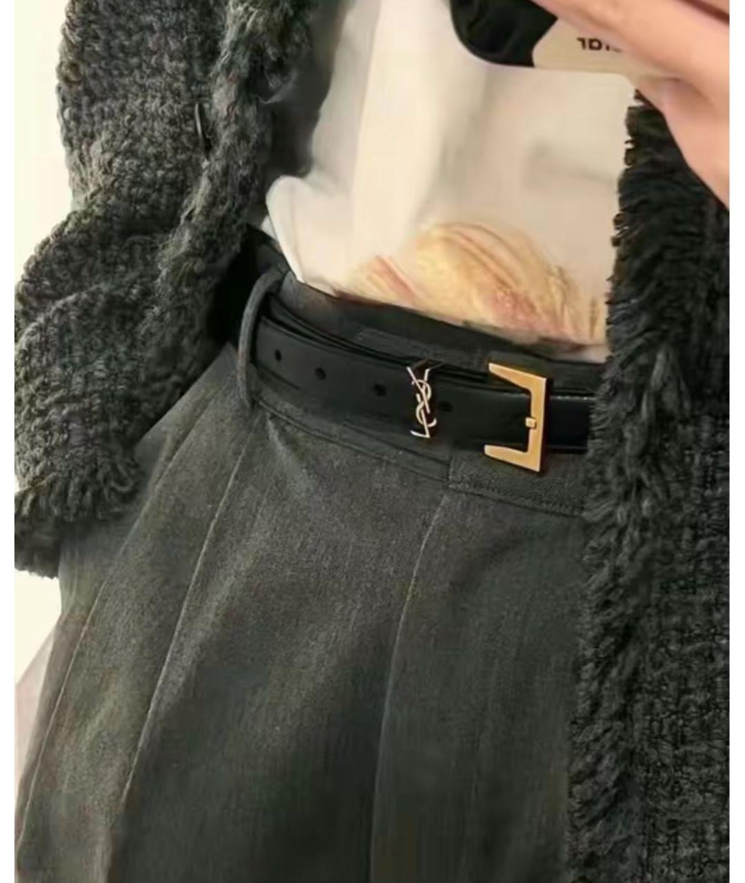 SAINT LAURENT Черный кожаный ремень, фото 5