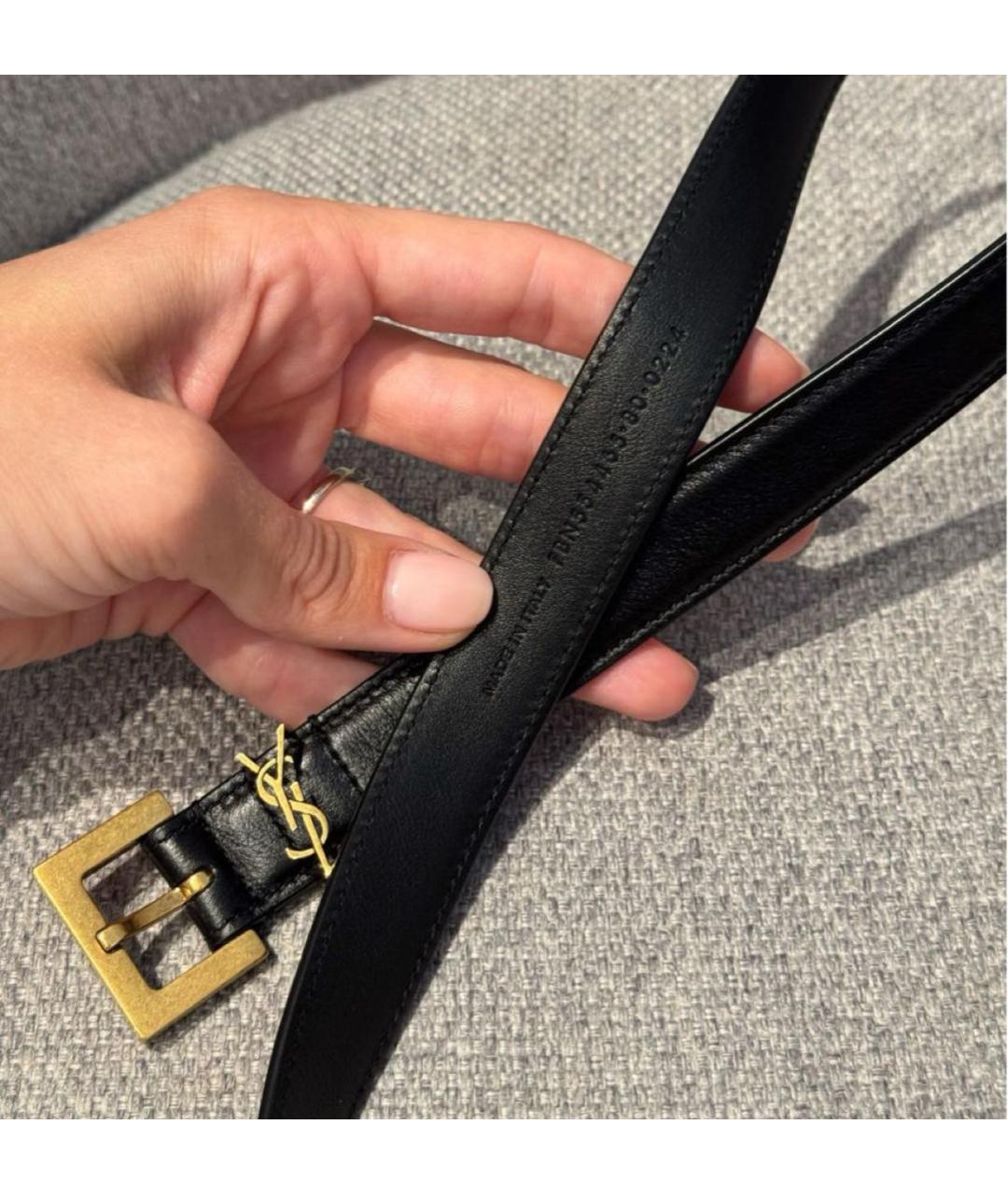 SAINT LAURENT Черный кожаный ремень, фото 2