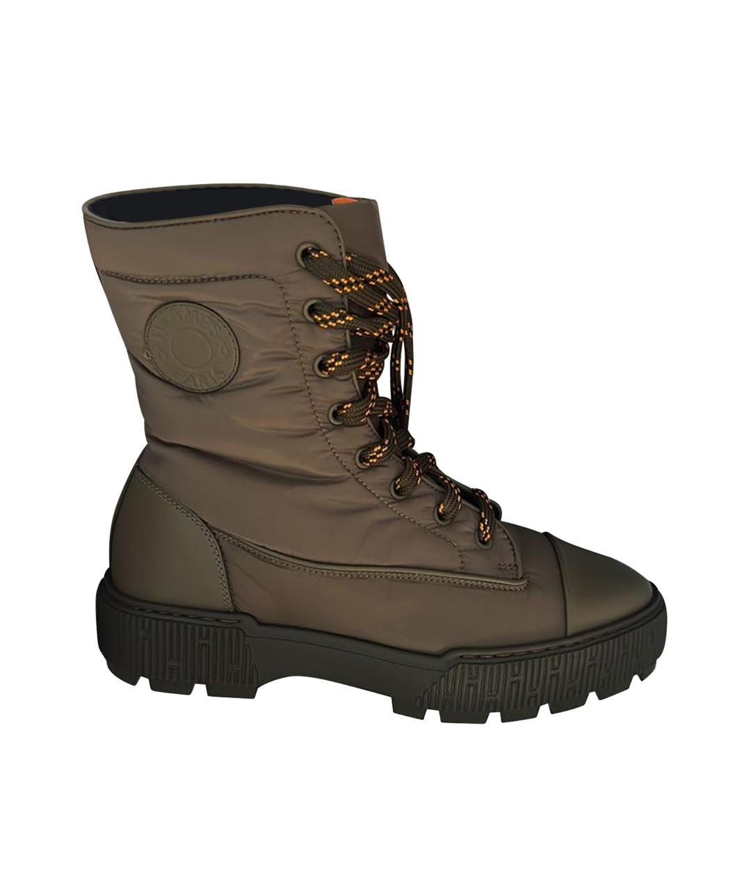 HERMES Хаки текстильные ботинки, фото 1