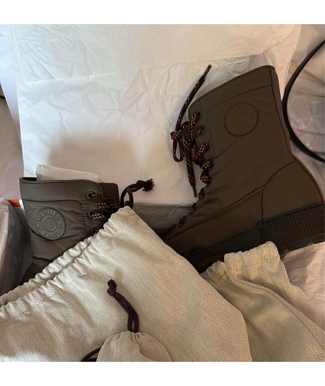 HERMES Хаки текстильные ботинки, фото 2