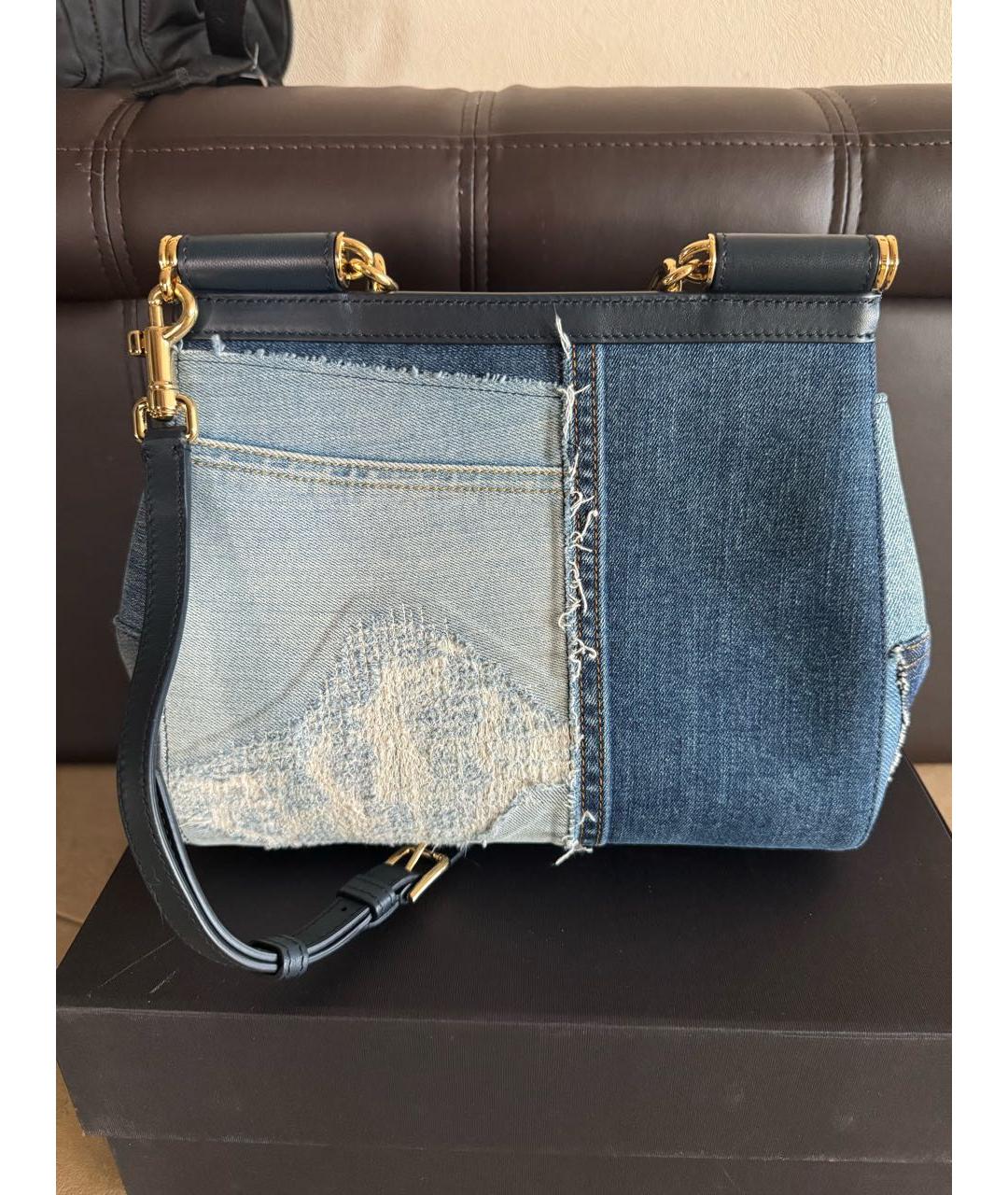 DOLCE&GABBANA Голубая деним сумка с короткими ручками, фото 3