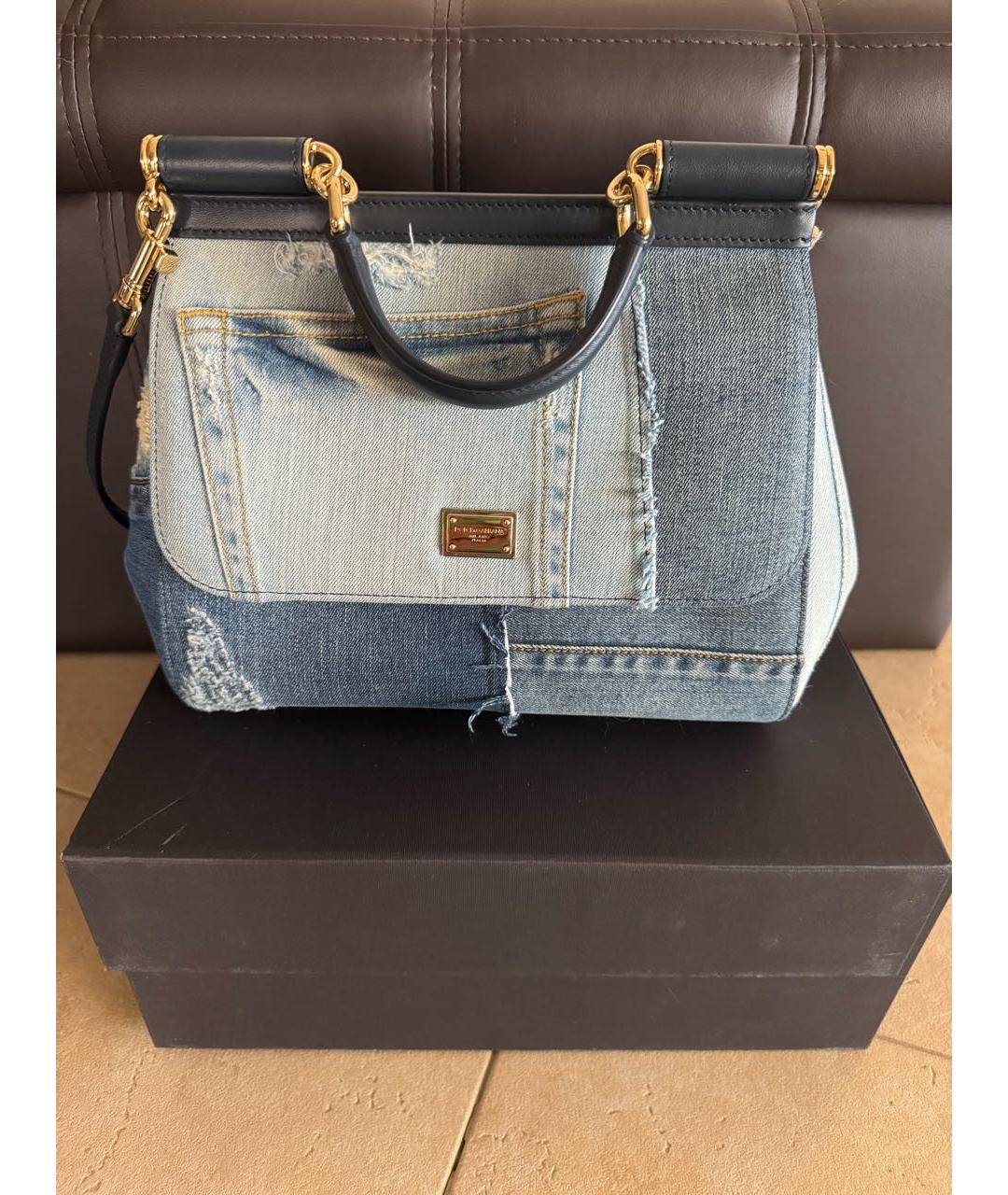 DOLCE&GABBANA Голубая деним сумка с короткими ручками, фото 5