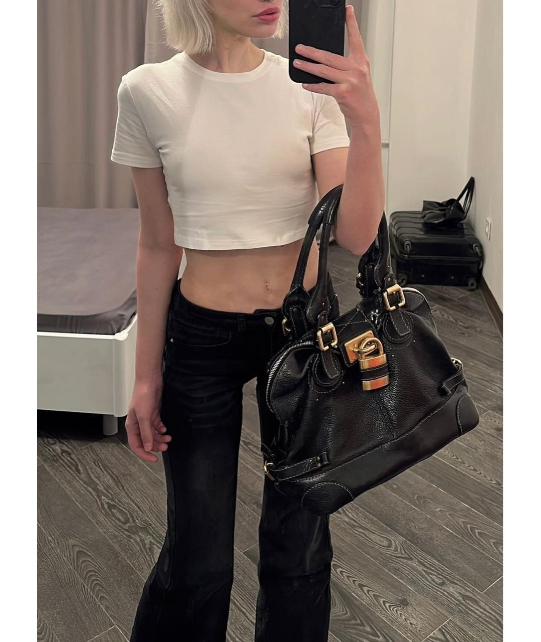 CHLOE Черная кожаная сумка с короткими ручками, фото 4