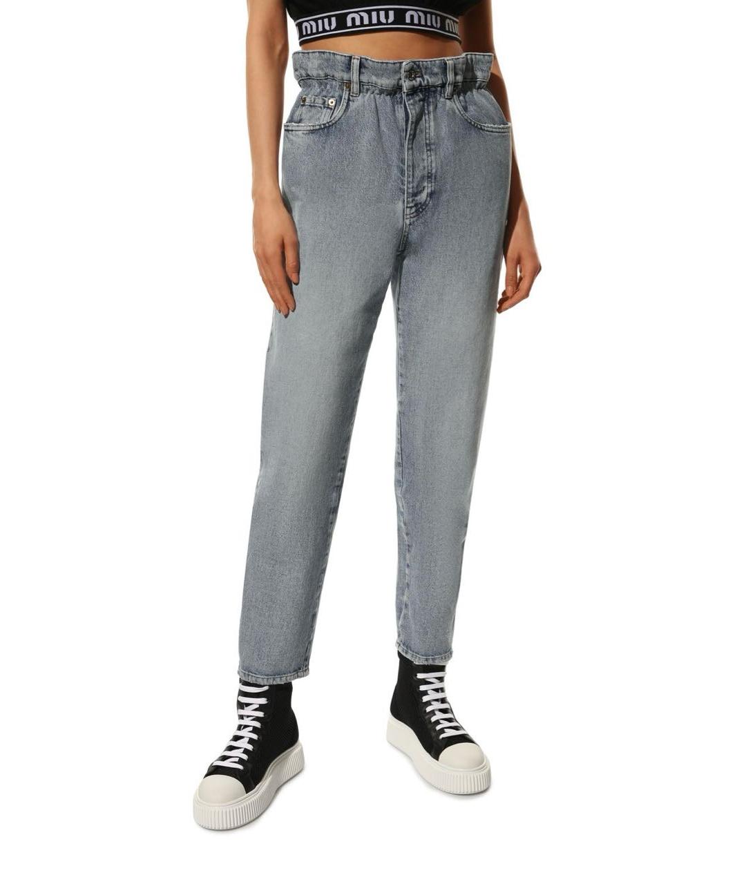 MIU MIU Голубые хлопковые джинсы слим, фото 6