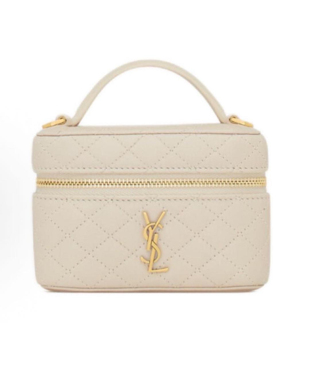 SAINT LAURENT Белая кожаная сумка с короткими ручками, фото 9