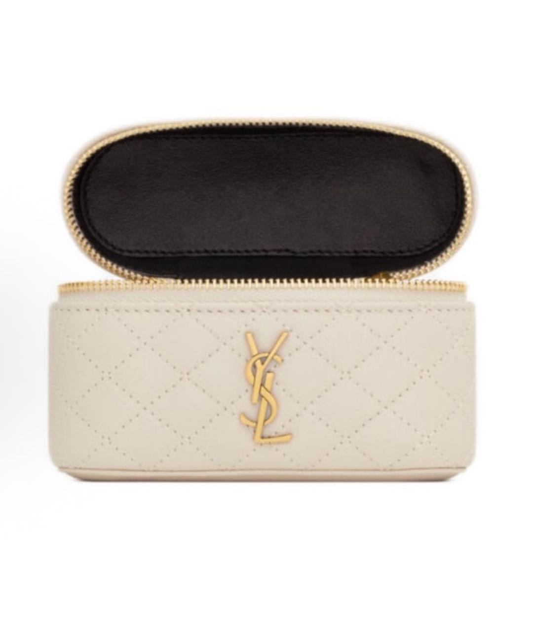 SAINT LAURENT Белая кожаная сумка с короткими ручками, фото 5