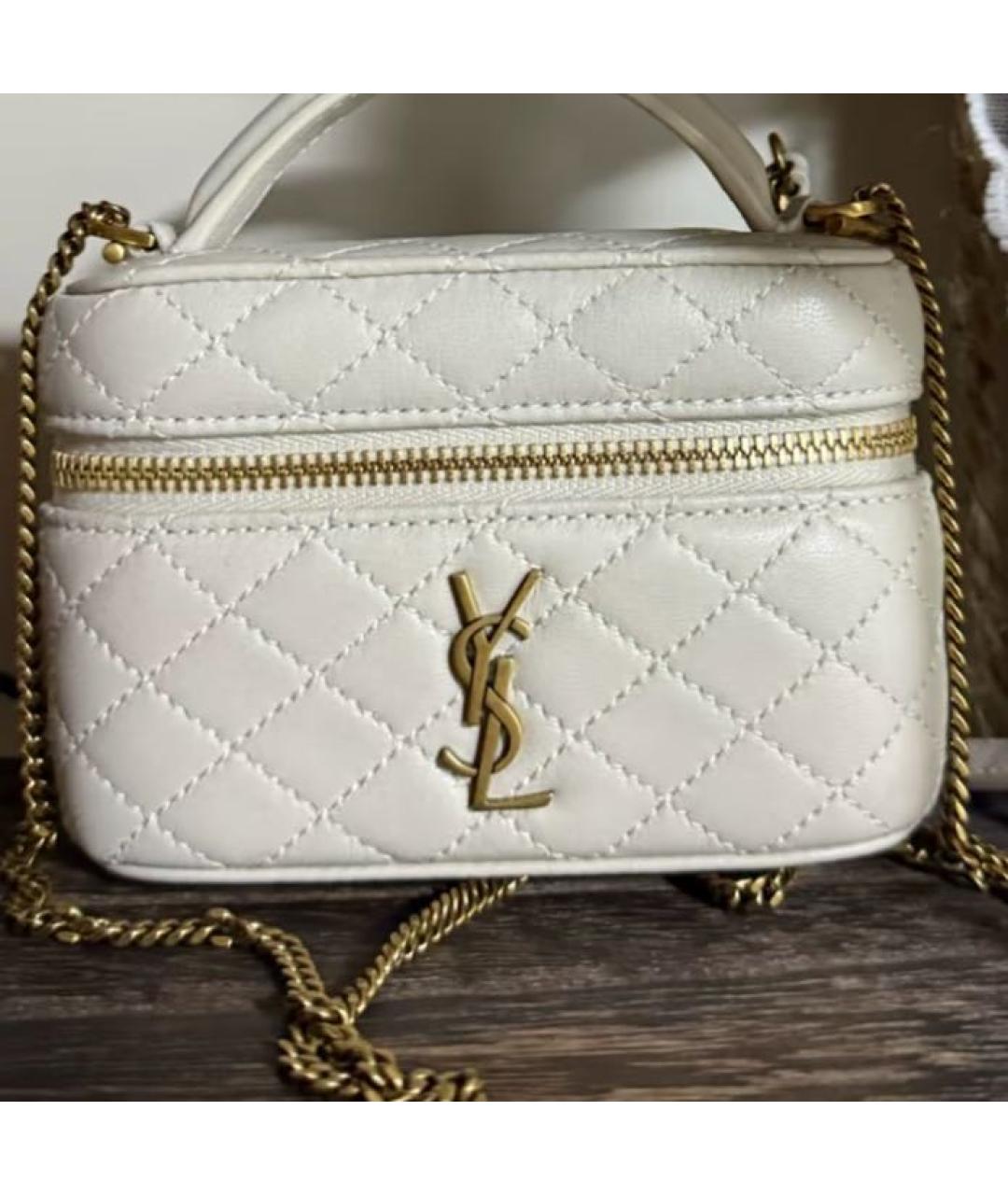 SAINT LAURENT Белая кожаная сумка с короткими ручками, фото 7