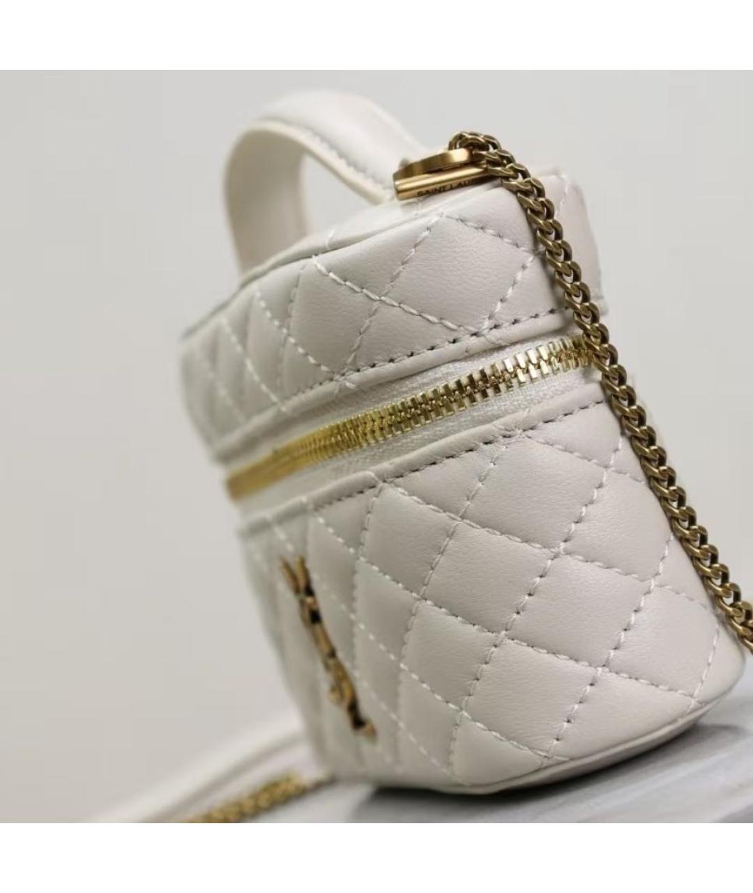 SAINT LAURENT Белая кожаная сумка с короткими ручками, фото 8