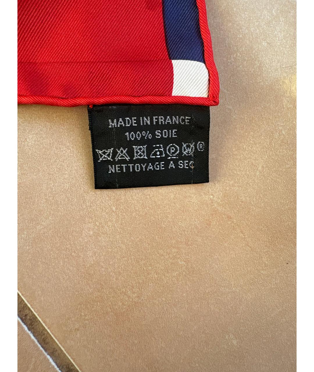 HERMES Красный шелковый платок, фото 3