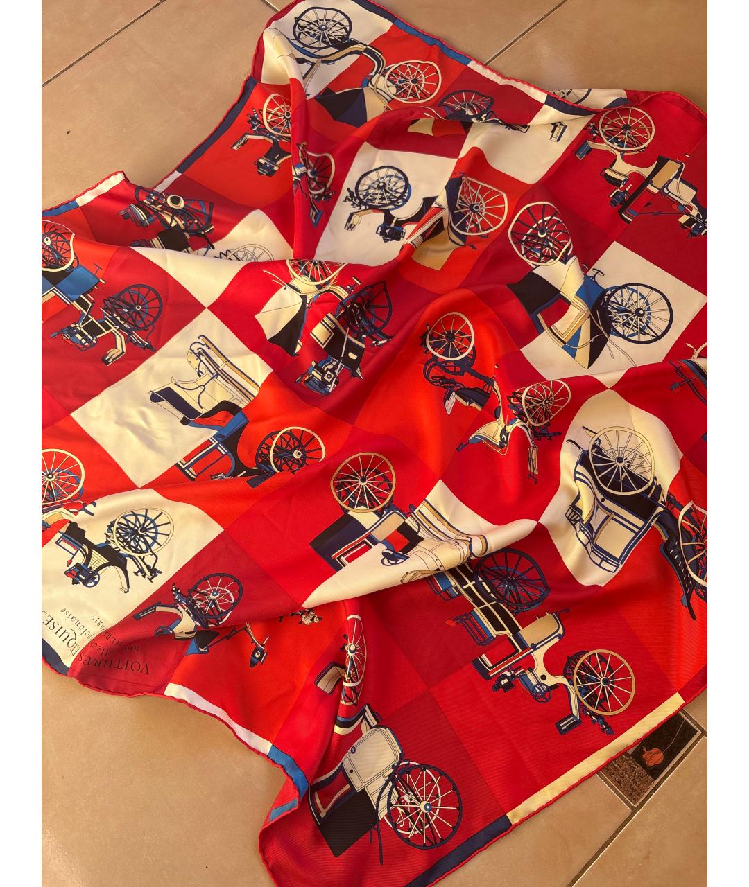 HERMES Красный шелковый платок, фото 5