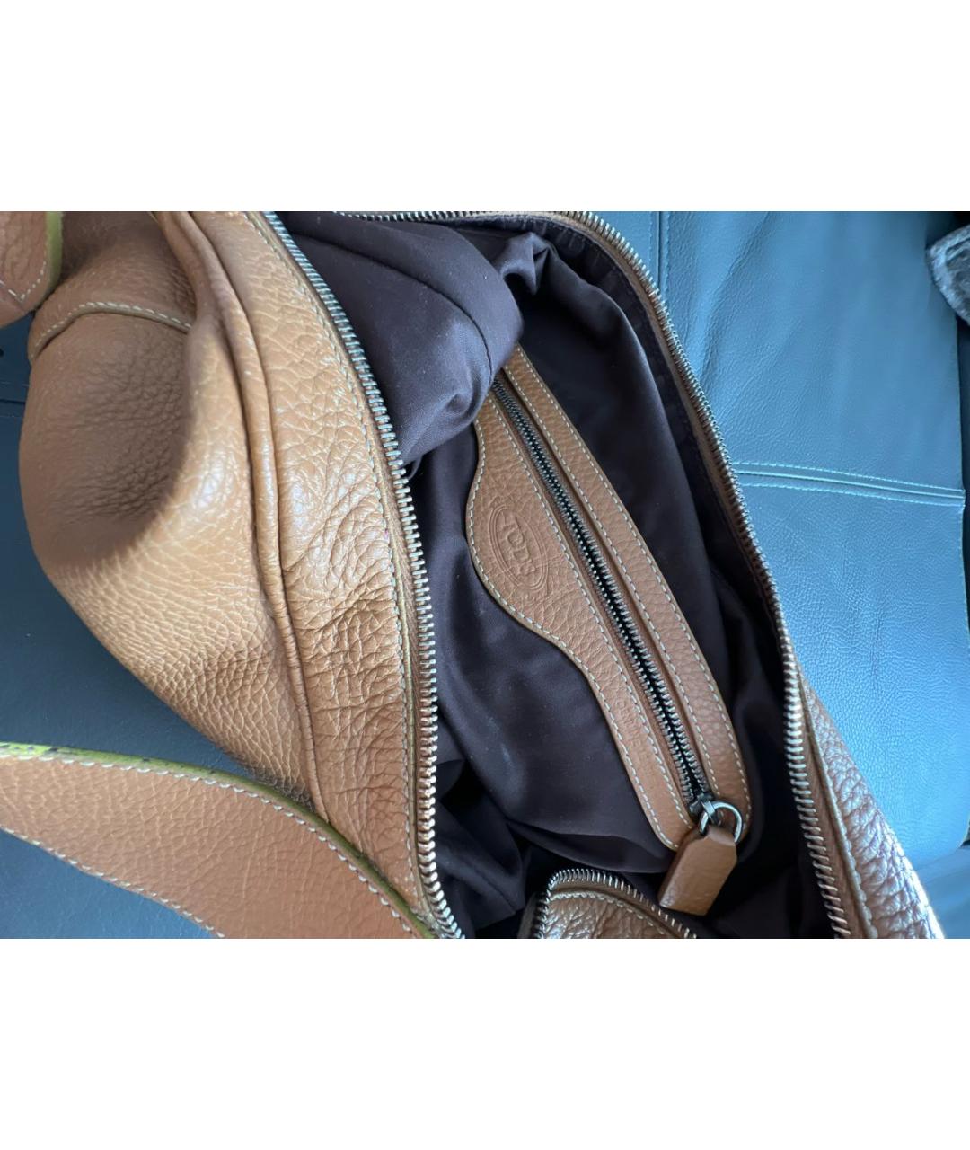 TOD'S Горчичная кожаная сумка с короткими ручками, фото 4