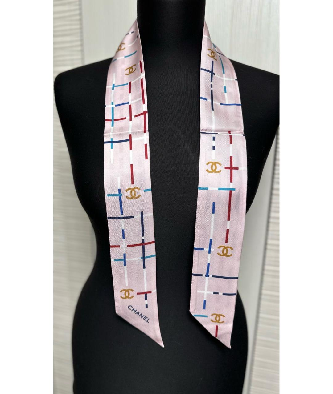 CHANEL Розовый шелковый шарф, фото 3
