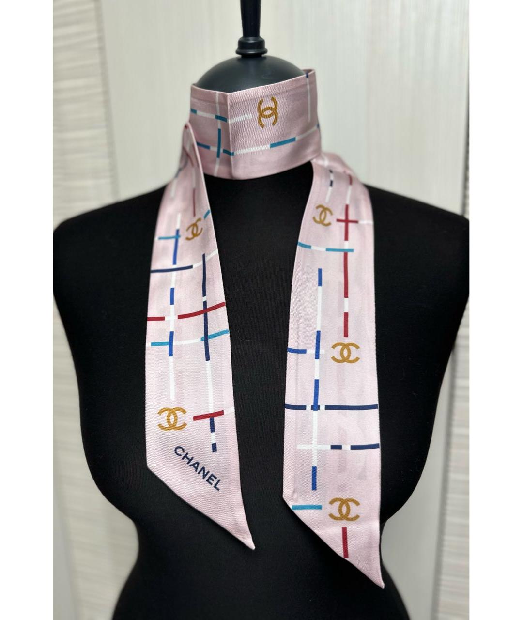 CHANEL Розовый шелковый шарф, фото 2