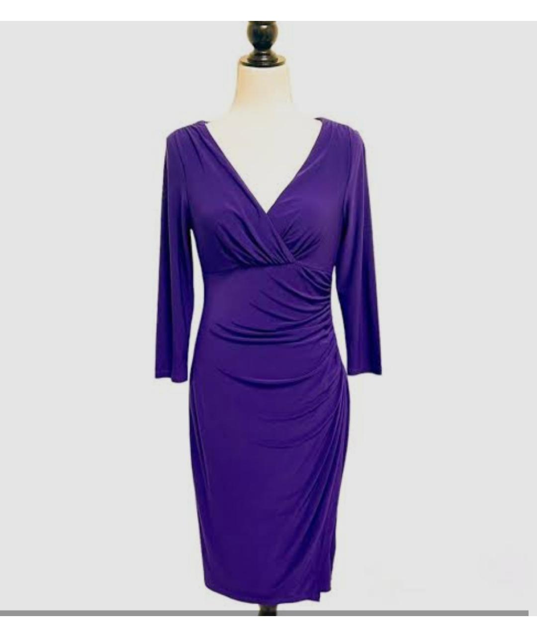 RALPH LAUREN COLLECTION Фиолетовое синтетическое коктейльное платье, фото 5