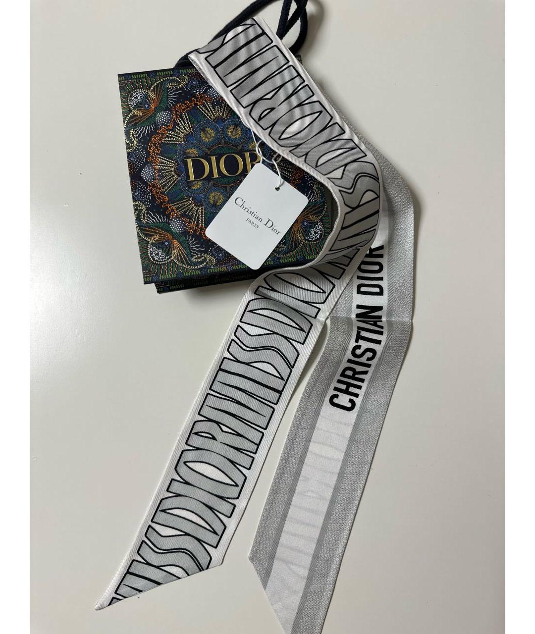 CHRISTIAN DIOR Серый шелковый шарф, фото 6