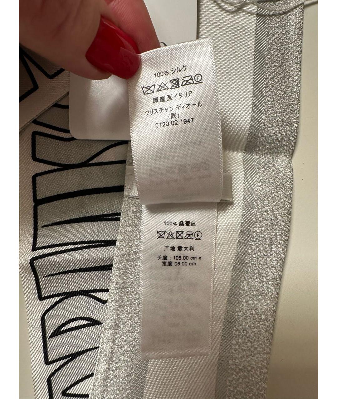 CHRISTIAN DIOR Серый шелковый шарф, фото 5