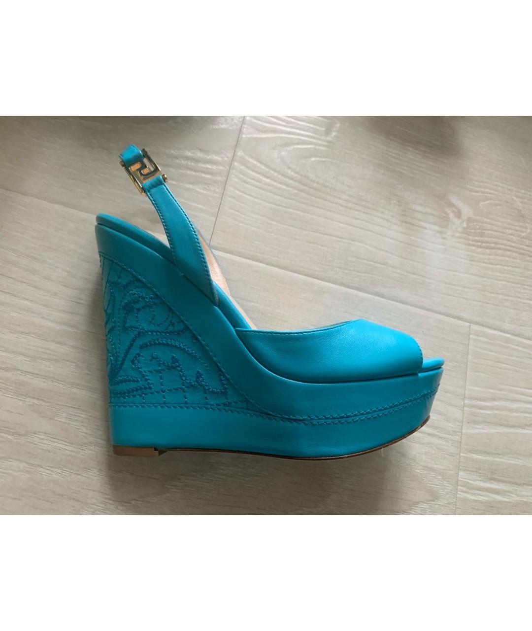 VERSACE Бирюзовые кожаные босоножки, фото 9