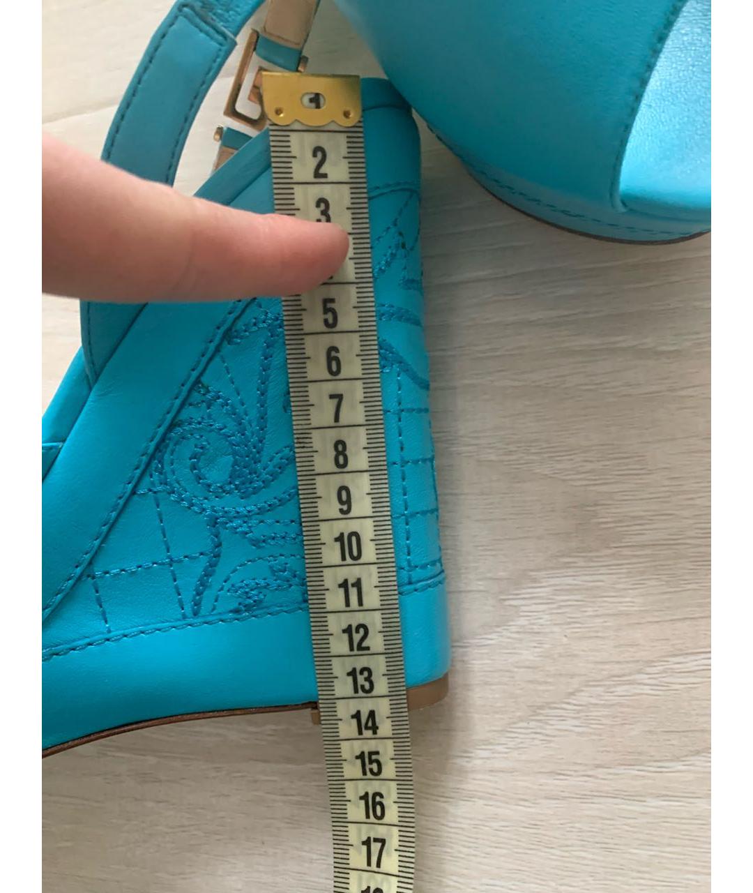 VERSACE Бирюзовые кожаные босоножки, фото 6