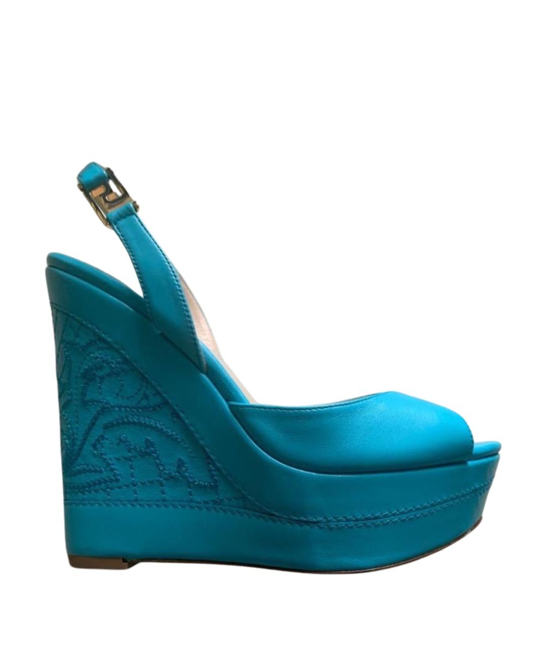 VERSACE Бирюзовые кожаные босоножки, фото 1