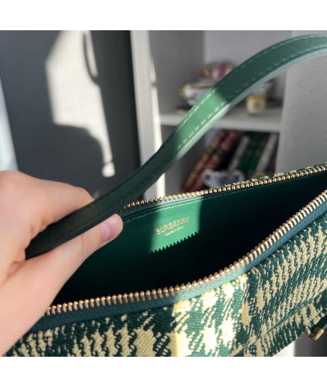 BURBERRY Зеленая тканевая сумка с короткими ручками, фото 4