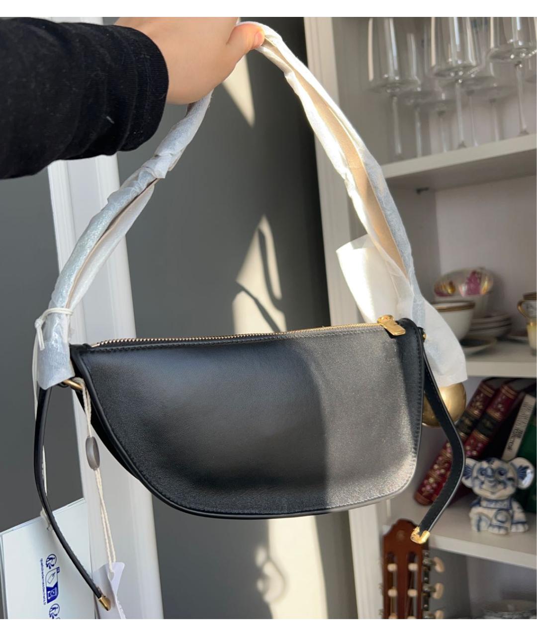 BURBERRY Черная кожаная сумка с короткими ручками, фото 4